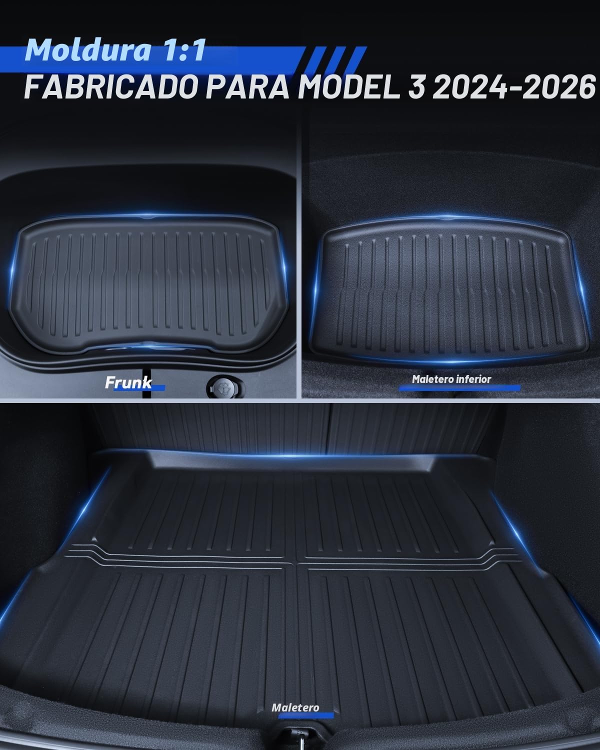 Alfombrillas 6 Pzs para Tesla Model 3 2024-2026 Alfombrillas para Todo Clima 3D con Bordes Altos TPE Alfombrilla de Maletero de 3 Capas para Tesla Model 3 Highland Accesorios