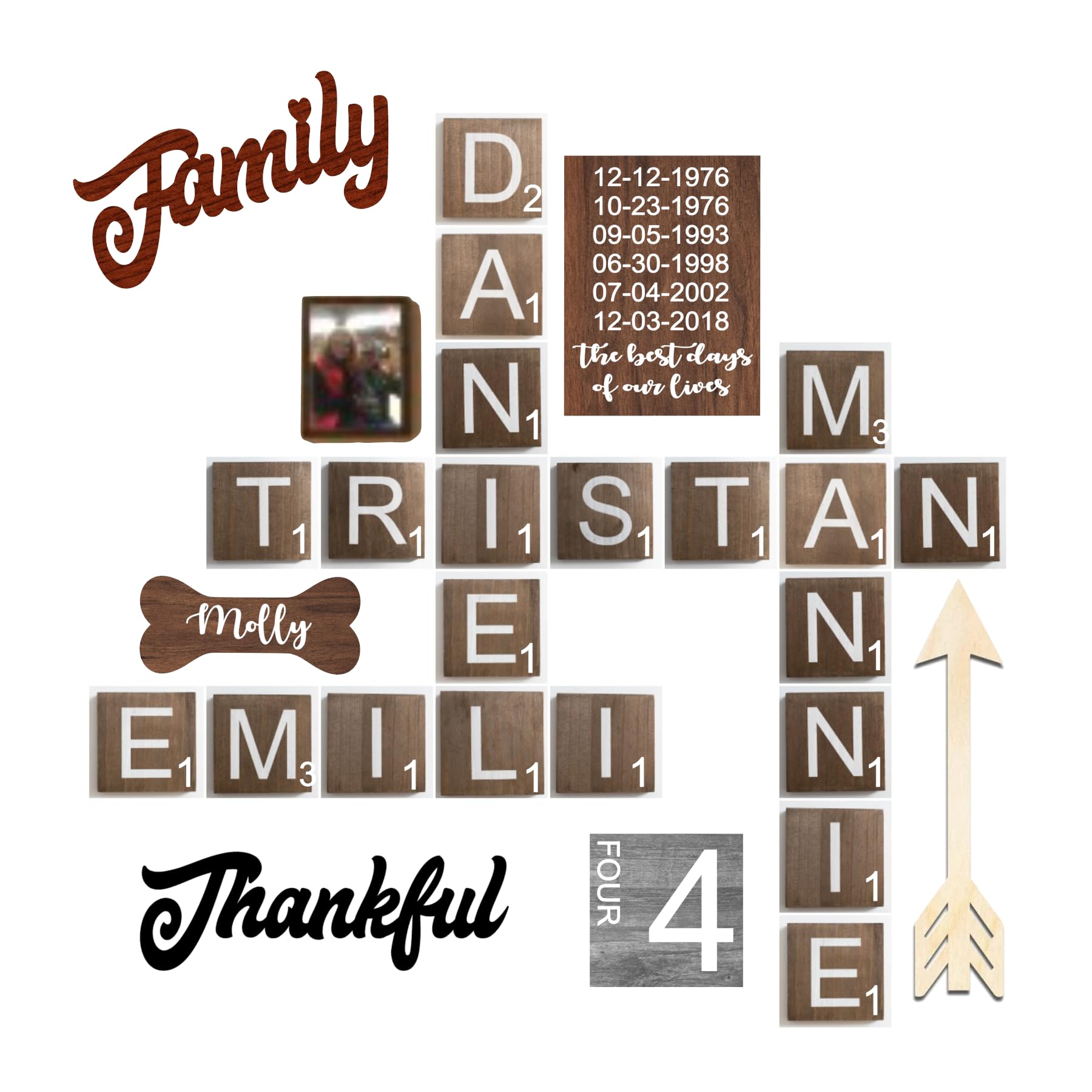 Crossword 3 x 3 Tiles, Wooden Wall Ready to Hang Tiles, Wall Decor, Farmhouse Style, Alphabet Letter Tiles, Personalized Gift, Wood Stiles Letters, Game Room Wall Decor