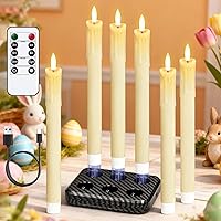 Vista 1 de Rechargeable Flameless Taper Candles with Charging Station & Remote Timer, 6 Pcs Real Wax LED Taper Candles, Battery Operated Candlesticks for Home