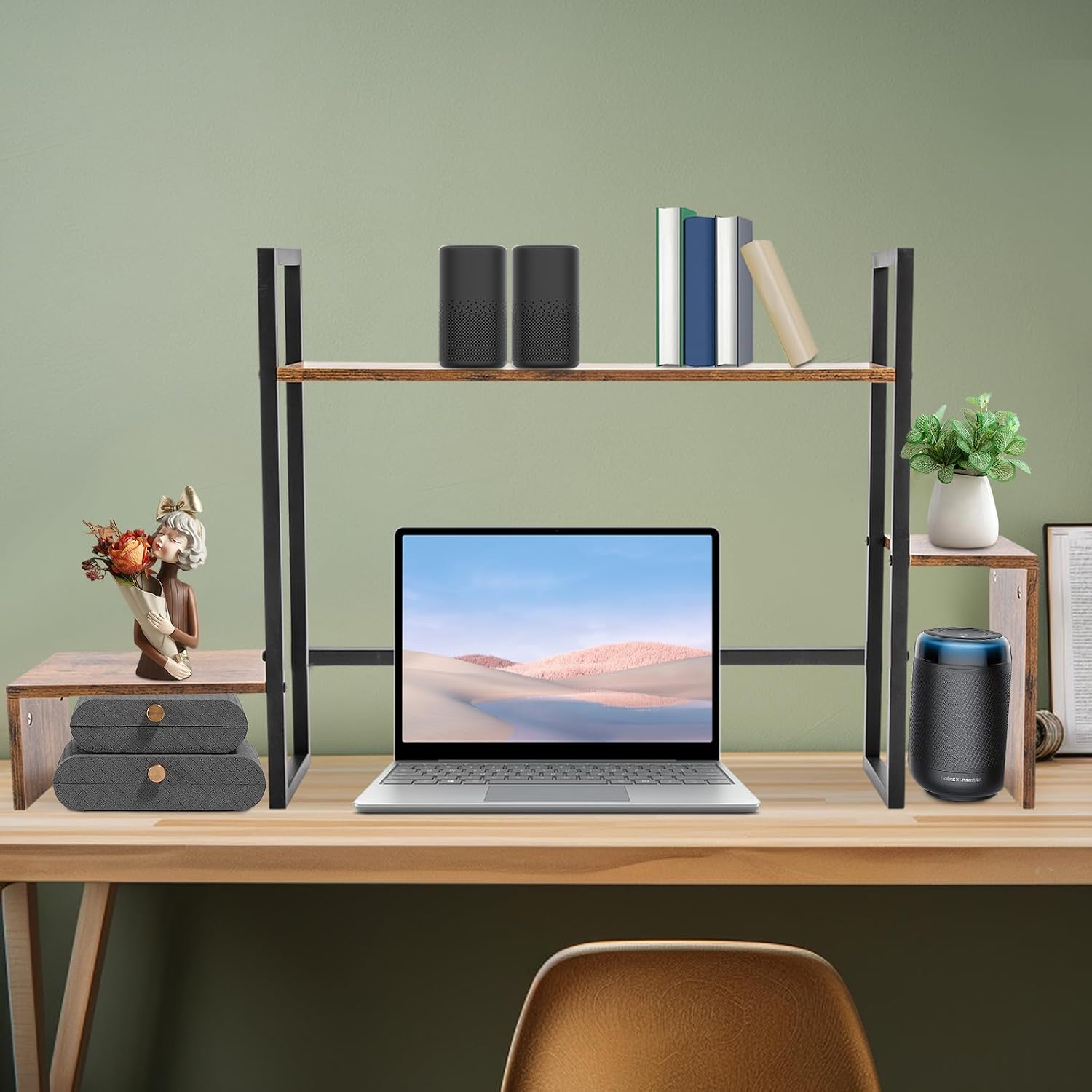 2 Tier Computer Desk Bookshelf Organizer, Desk Bookcase Storage Shelf Rack, Countertop Display Shelf, for Study Rooms, Dorms, Kitchens, Bedrooms, Living Rooms, Offices