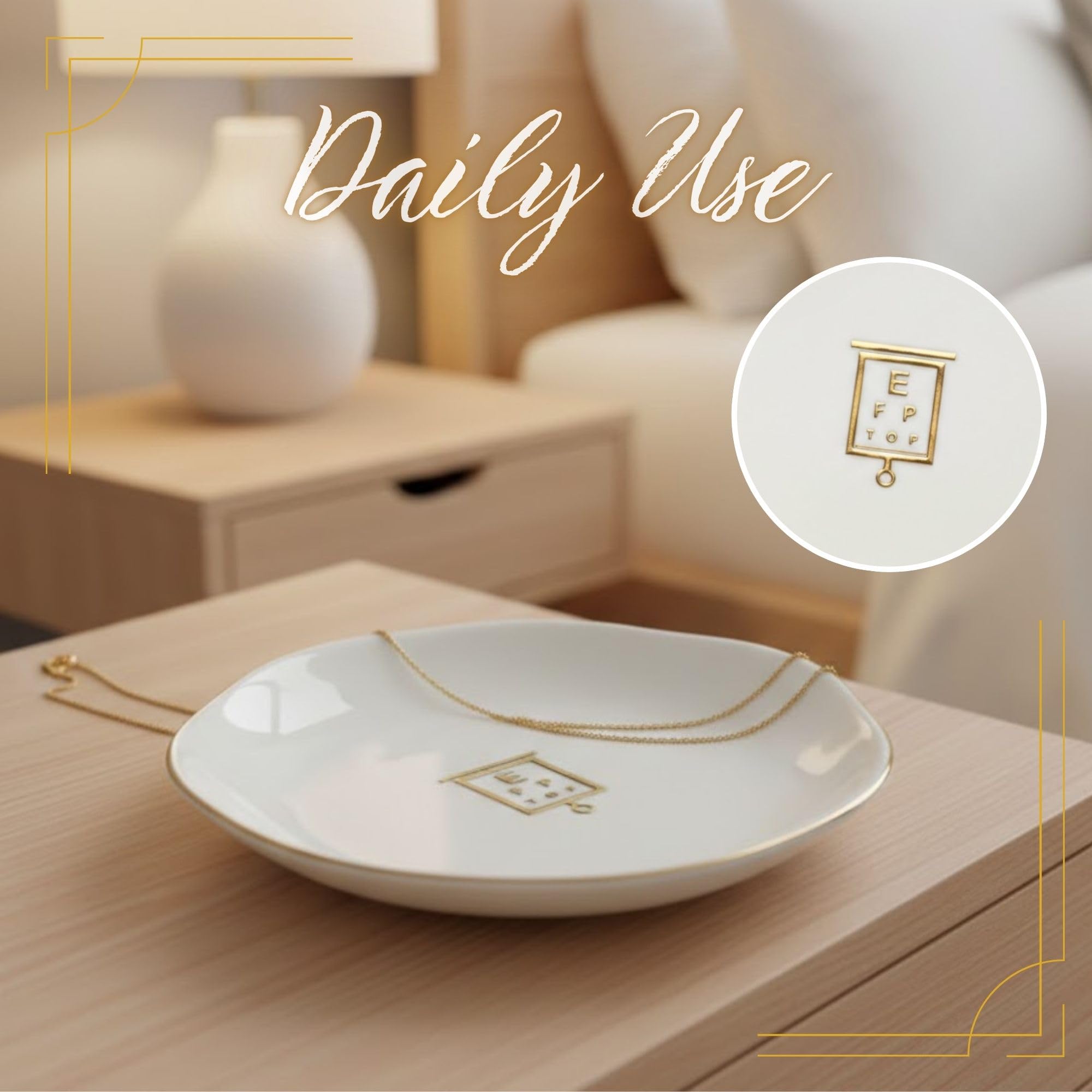 InnoBeta Optometry Gifts for Women Optometrists, Ophthalmology Gifts for Eye Doctors - 4.75" Handcrafted Ceramic Ring Dish with Gold Trim, Decorative Trinket Dish for Rings Earrings