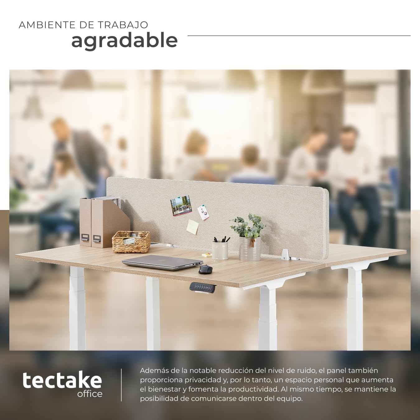 tectake® Panel Separador Escritorio, Panel Acústico con 2 Clips de Fijación, Tablero Escritorio con Espacio para Cables, Separador Mesa Oficina, Mampara Separadora, Funda Poliéster, 160x40 cm - Beige