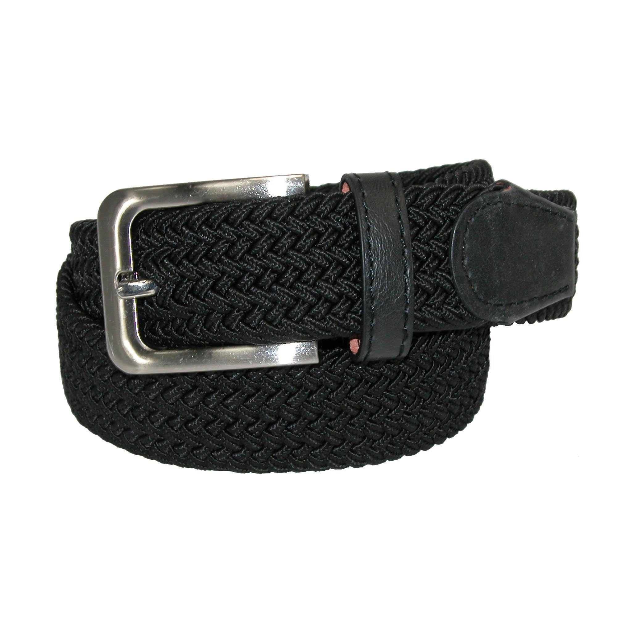 CTM Men's Elastic Braided Stretch Belt with Silver Buckle, XL 42-44, Black