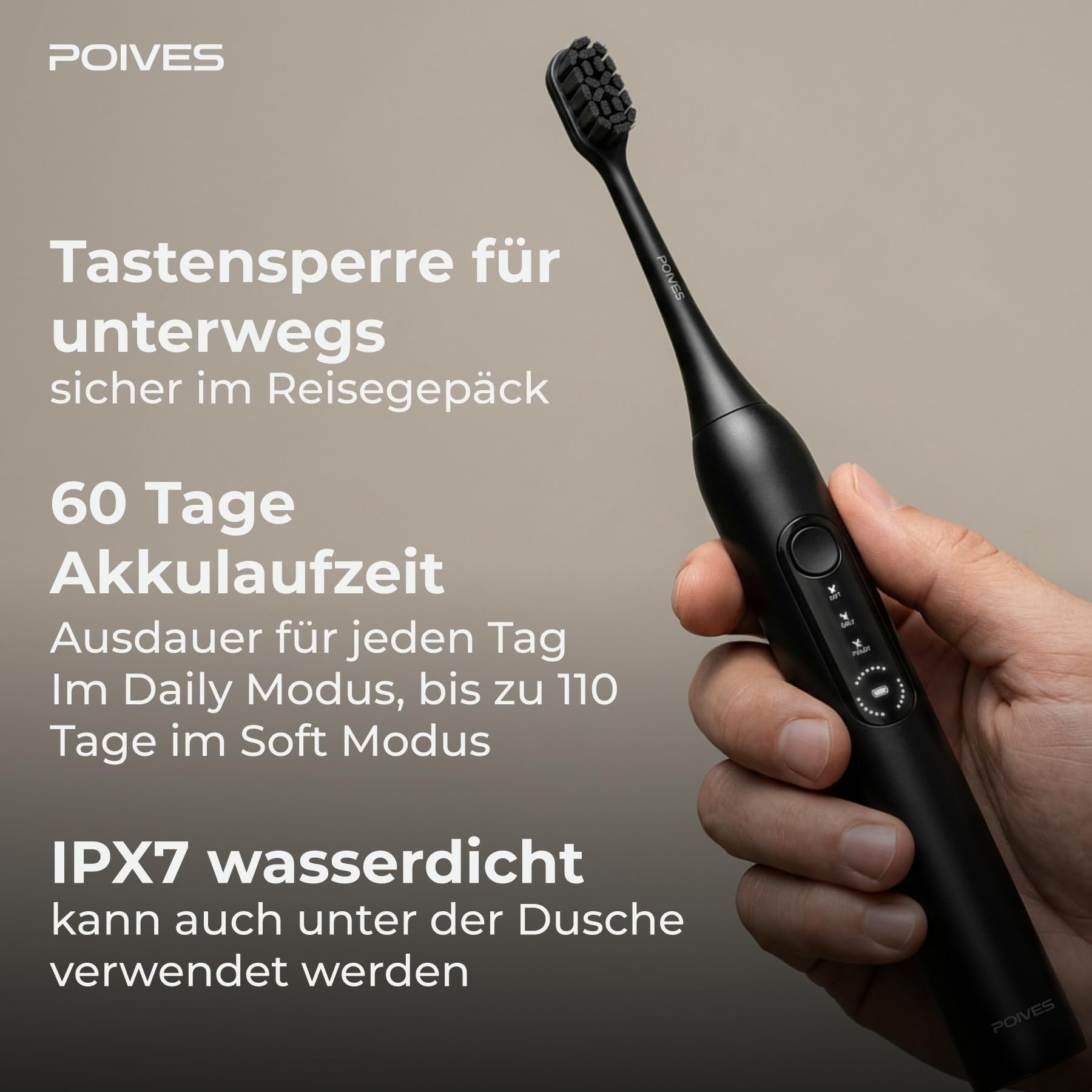 P1 Pro Cepillo de dientes sónico, cepillo de dientes eléctrico con sensor de presión para una limpieza segura, batería de 60 días, Onyx Black