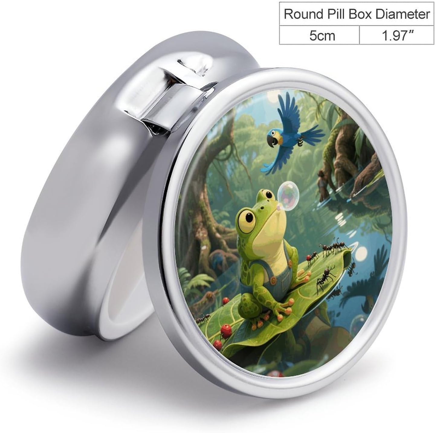 Round Silver Pill Box Small Pill Case for Purse and Pocket 3 Compartment image 2