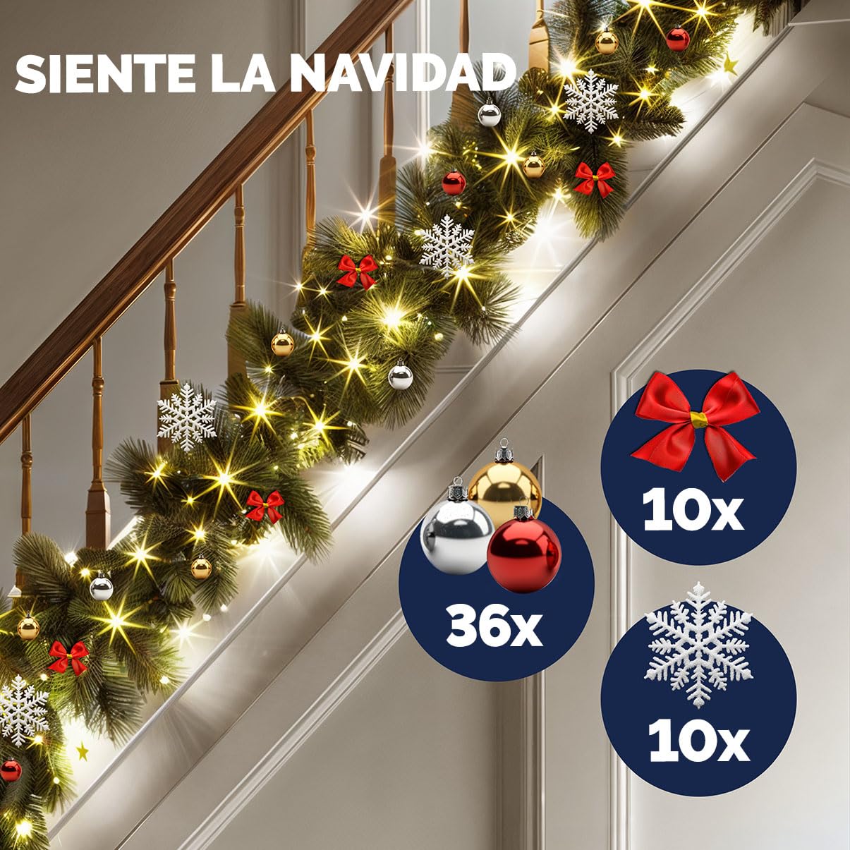Casaria Guirnalda de Navidad Abeto 5m 80LEDs Blanco Cálido Incl. Mando a Distancia 7 Modos Luz y Decoración Navideña | Mando Distancia, 7 Modos Luz, IP44, Blanco Cálido, incl. Adornos, Resistente Intemperie, Decoración Exterior Interior