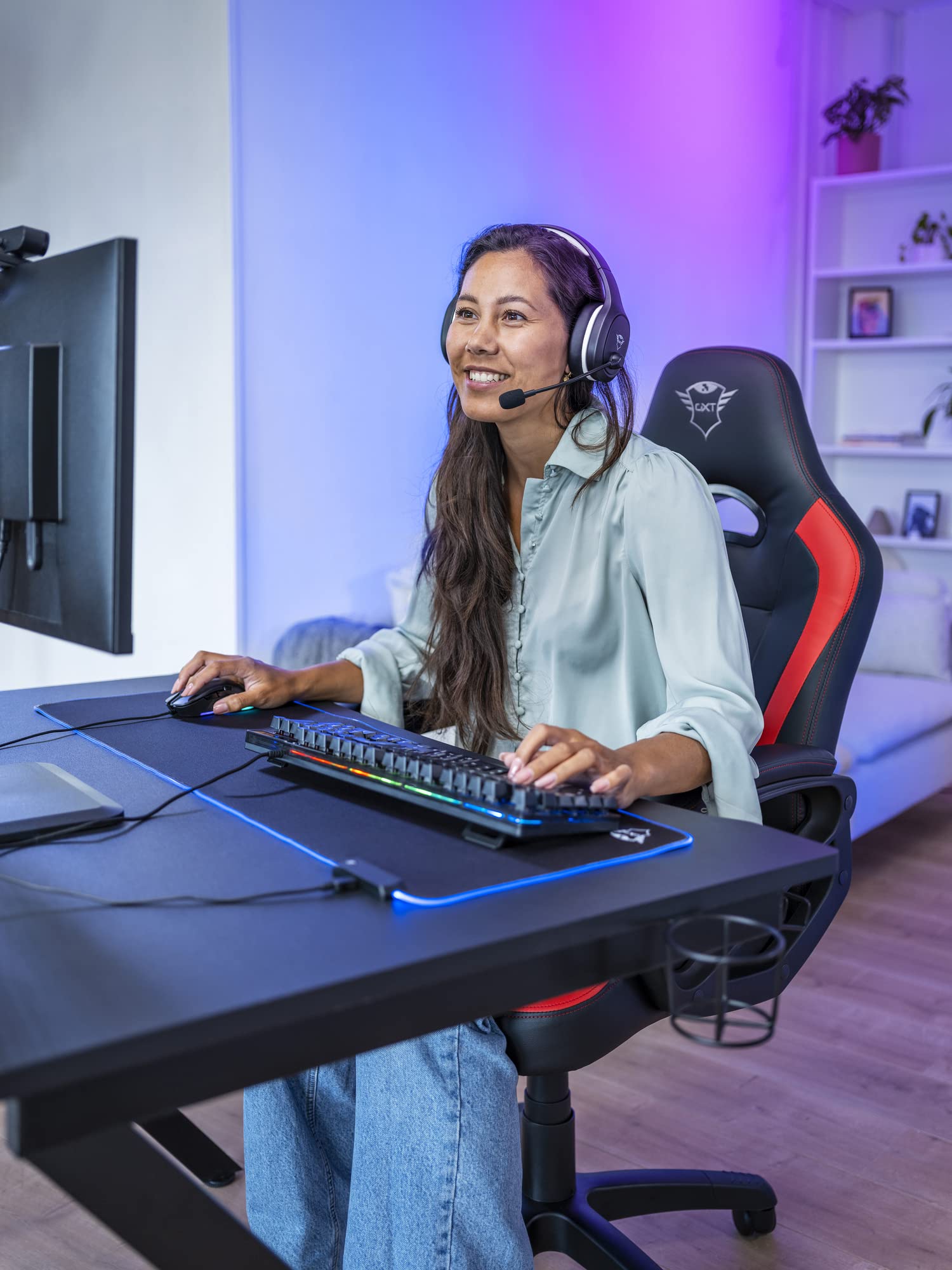 Trust Gaming GXT 391 Thian Cuffie Gaming Wireless per PS5, PS4 e PC, 5.8 Ghz, Dongle USB, Over Ear, Ricaricabile, Multi-Platform, Cuffie con Microfono Leggero Sostenibile - Nero