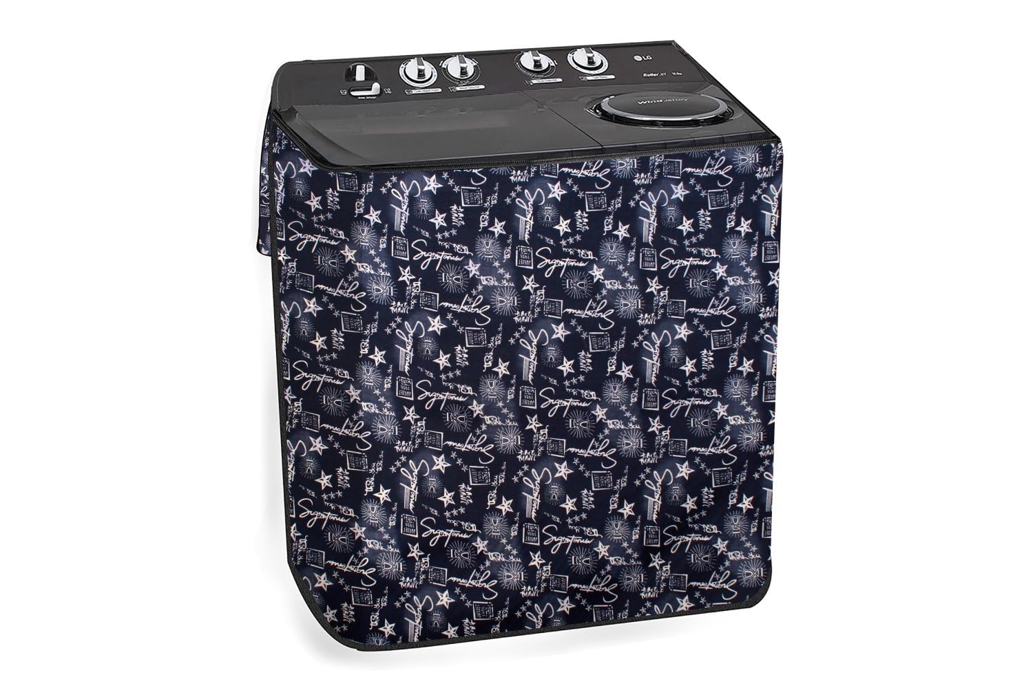The Furnishing Tree Polyester Waterproof Semi Automatic Washing Machine Cover Suitable for LG 9 Kg, 9.5 Kg & 10 Kg, Dimension DxWxH In Cms: ( 53.3x89x99 ), Self Pattern Blue