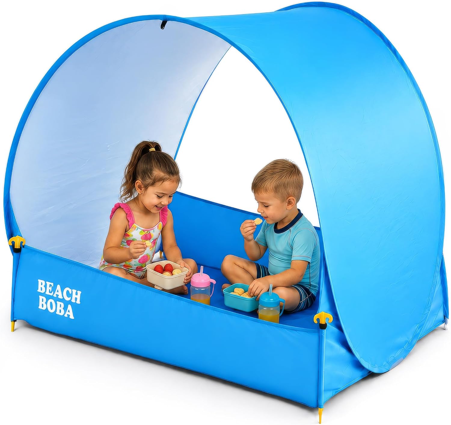 BeachBoba Beach Tent with Sandproof Side Walls - Family Beach Mat with Pop Up Sun Shade Canopy (Blue)