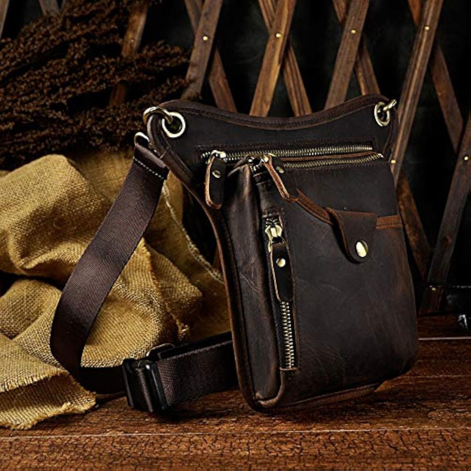 Marsupio Gamba Moto Borsa Da Gamba, Coscia In Vera Pelle Uomo In Di Vacchetta Motociclista A Tracolla for Cellulare(2)