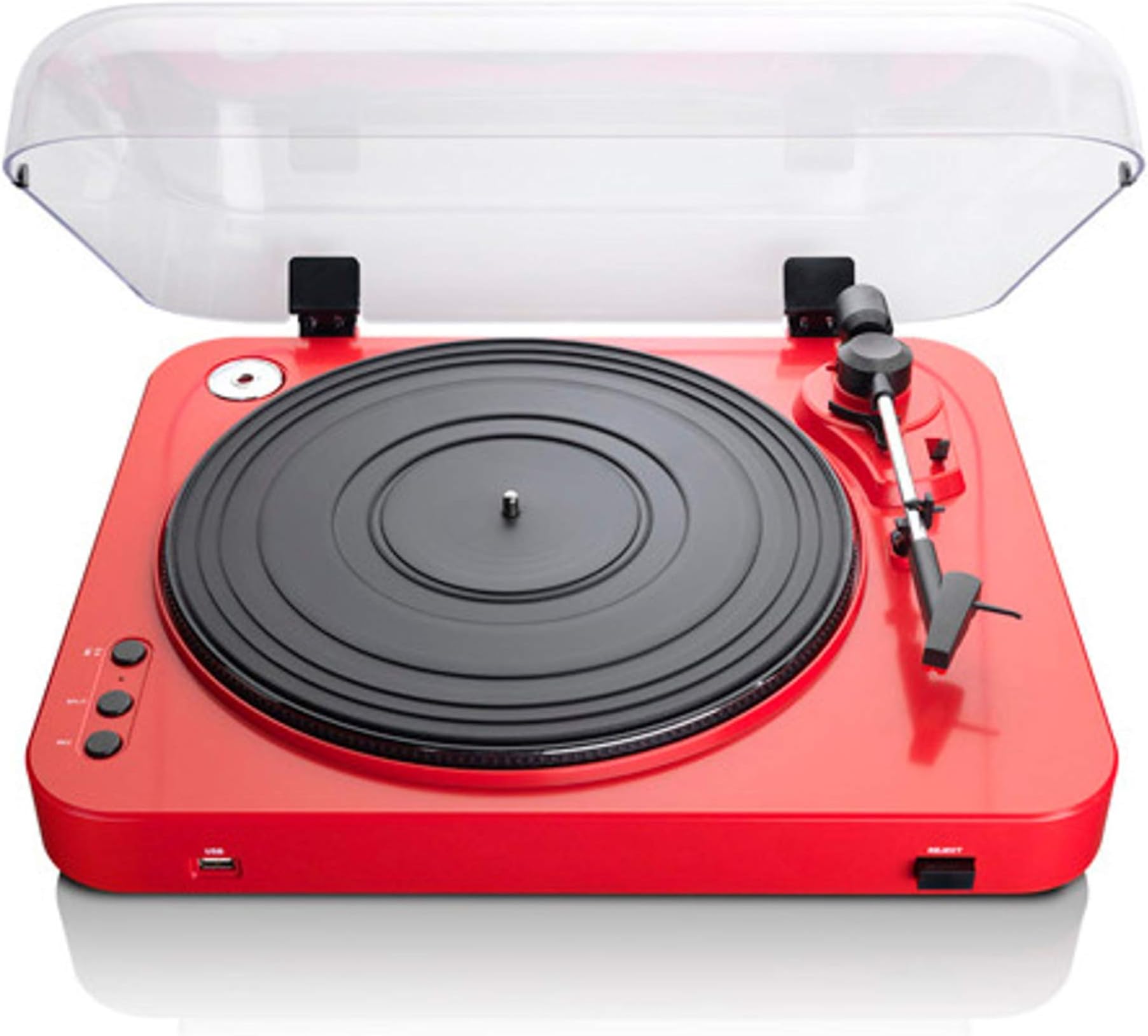 Lenco L-85 Red | 33 & 45 RPM Semi-Automatic Belt Drive USB Turntable for Vinyl with Integrated Stereo Pre-Amplifier and Moving Magnetic Cartridge (MMC) - Red Record Player