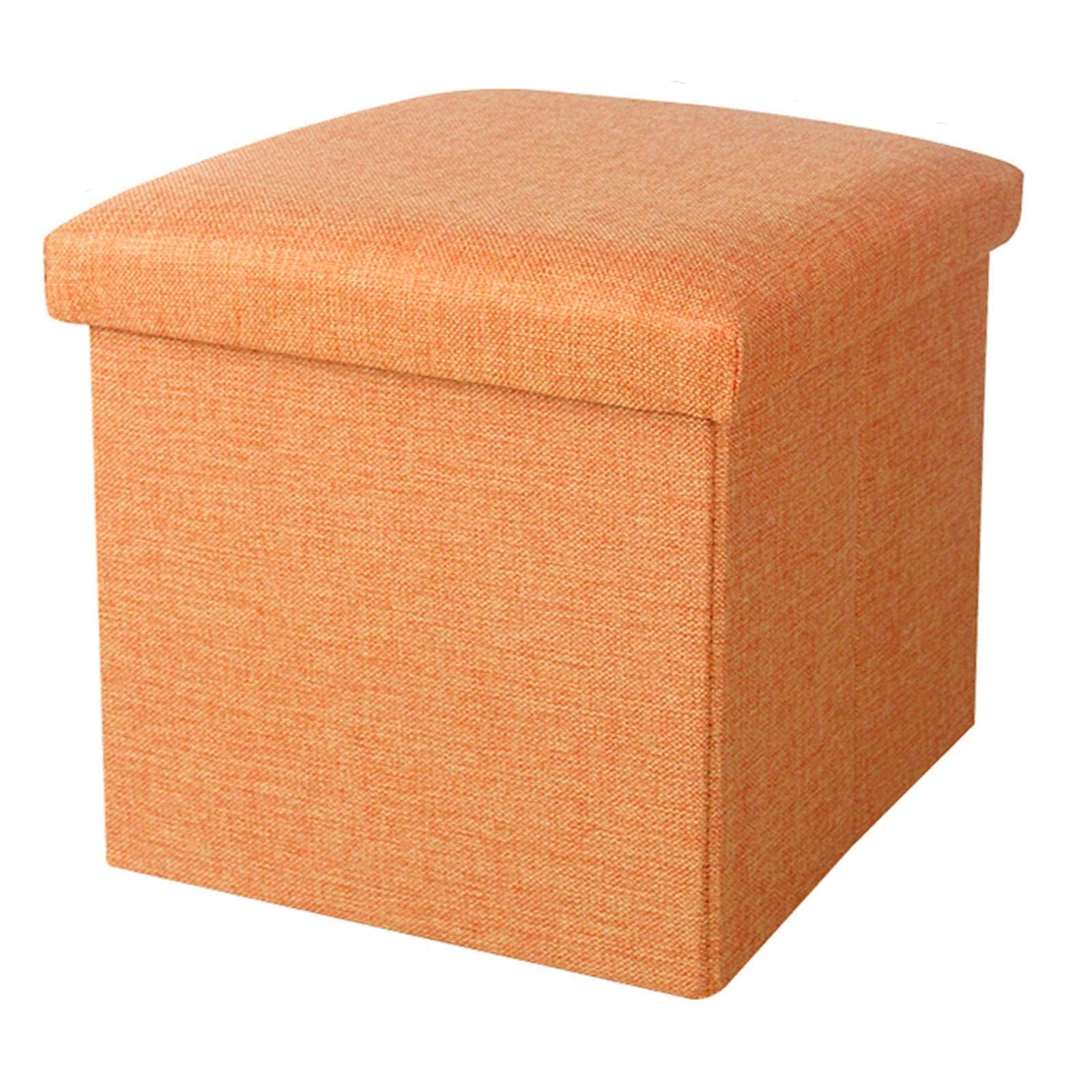 Banc à chaussures et pouf en lin orange : la solution de rangement pliable idéale