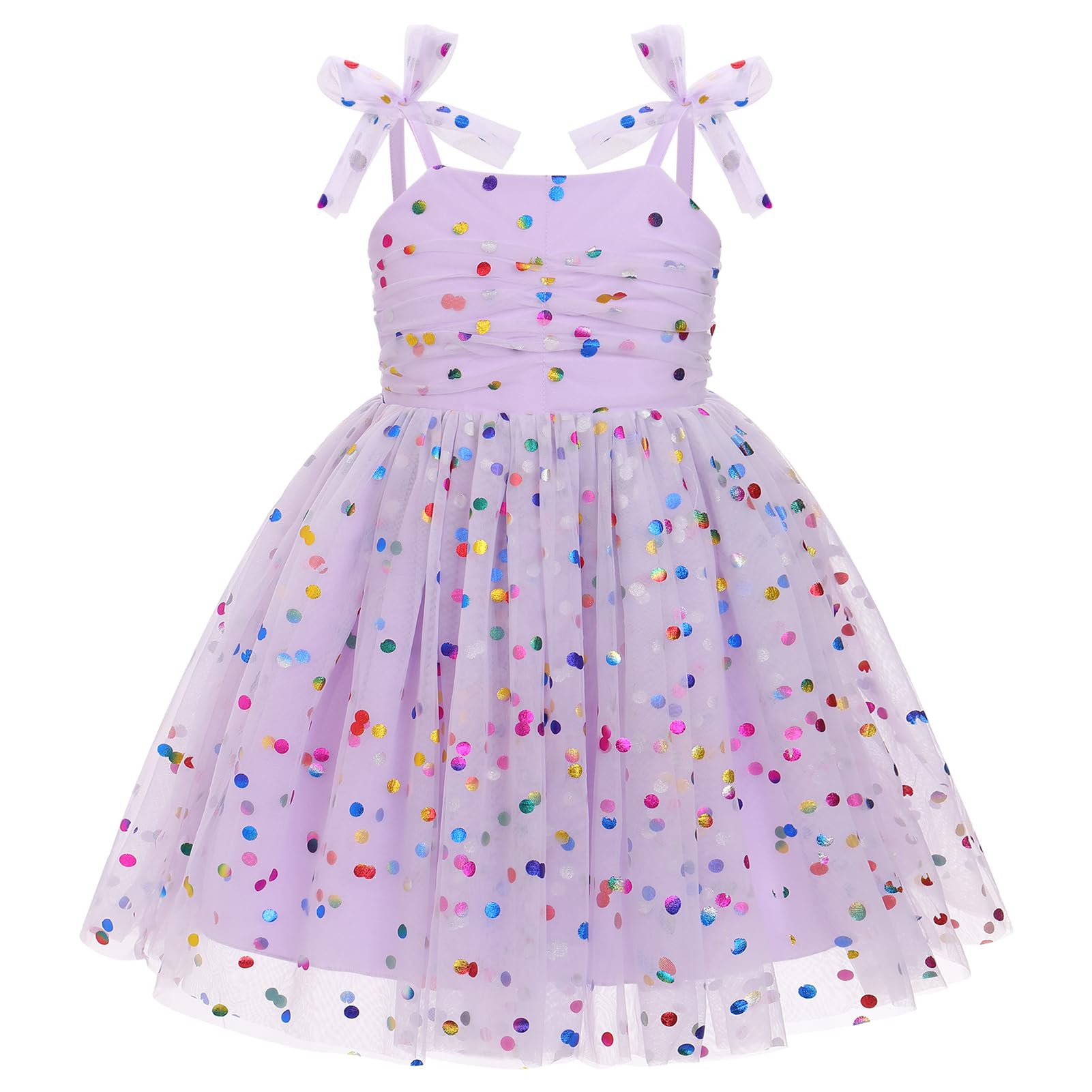 FYMNSI Baby Flower Girl Dress Toddler Girls Smocked Sleeveless Ruffle Layered Tulle Tutu Dress Princess Spring Summer Pageant Wedding Party Dresses 1st 2nd Birthday Outfit Purple Dots 5-6T