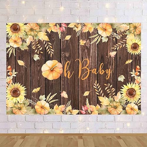 Miniatura 5 de telón de fondo de otoño Oh Baby de 7 x 5 pies para otoño, Acción de Gracias, calabaza, madera rústica, baby shower, fotografía, fondo, dar gracias,
