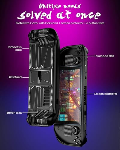Miniatura 5 de All-Round Case for Steam Deck KAFIEER Upgrade PCTPU Kickstand Shockproof TPUPC Protective Cover Case with Tempered Glass Screen Protector and 6 Pcs