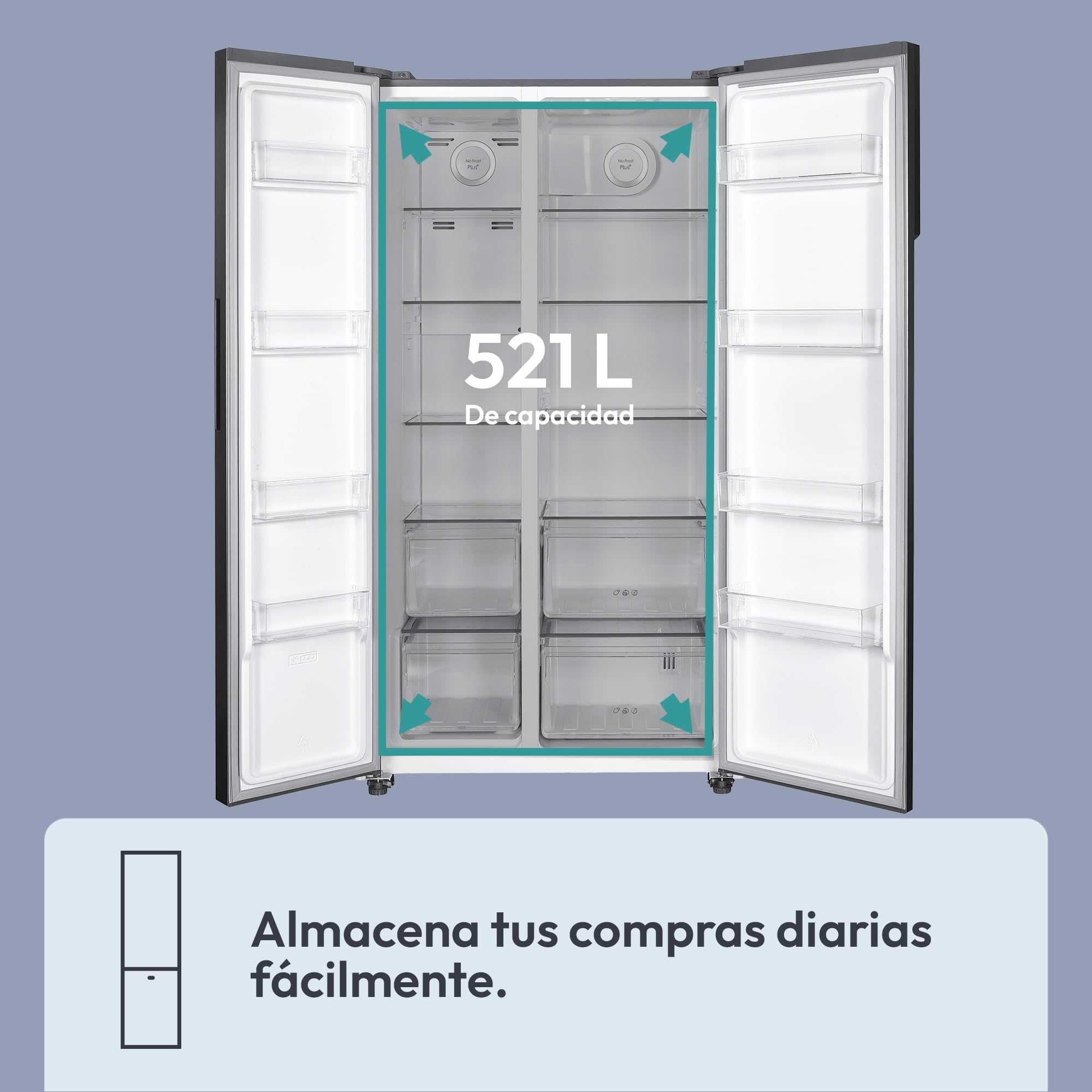Candy CHSVN-174X, Frigorífico Side by Side, Ancho 91cm, Capacidad 532L, Inverter, Total No Frost, 2 Cajones Verduleros, Control Externo Digital, Iluminación LED, Patas Ajustables, Ruedas, 39DB, Blanco