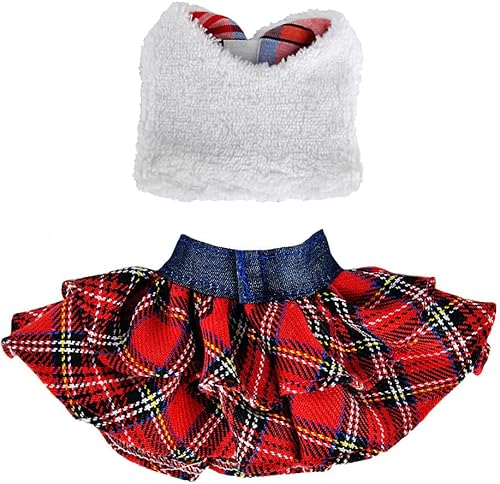Miniatura 2 de E-TING Ropa de Papá Noel, chaleco esponjoso, falda a cuadros, accesorios para decoración navideña de muñeca elfo