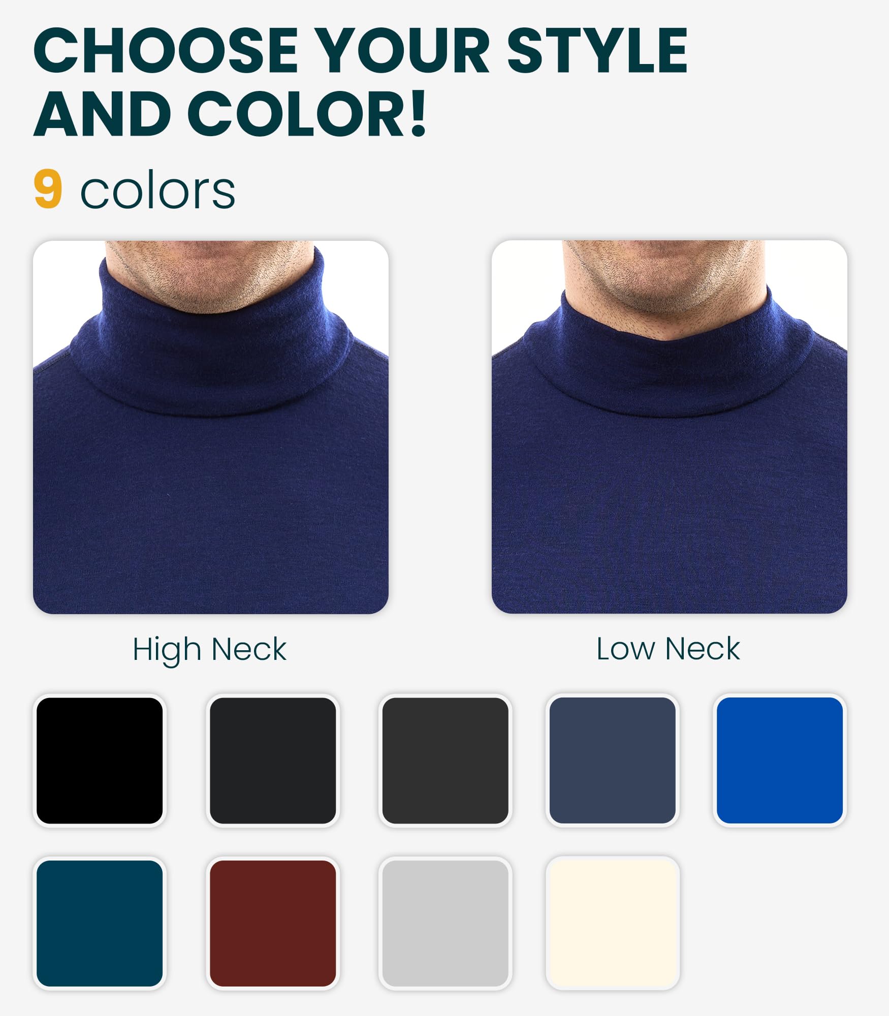 Merino.tech 100% Lana Merino Dolcevita Uomo - Maglia Termica + Calzini | Maglione 2 Stili Di Collo,Non Pizzica Calore e Stile Casual, Protezione e Traspirabilità Ideali Per Il Trekking e Lo Sci