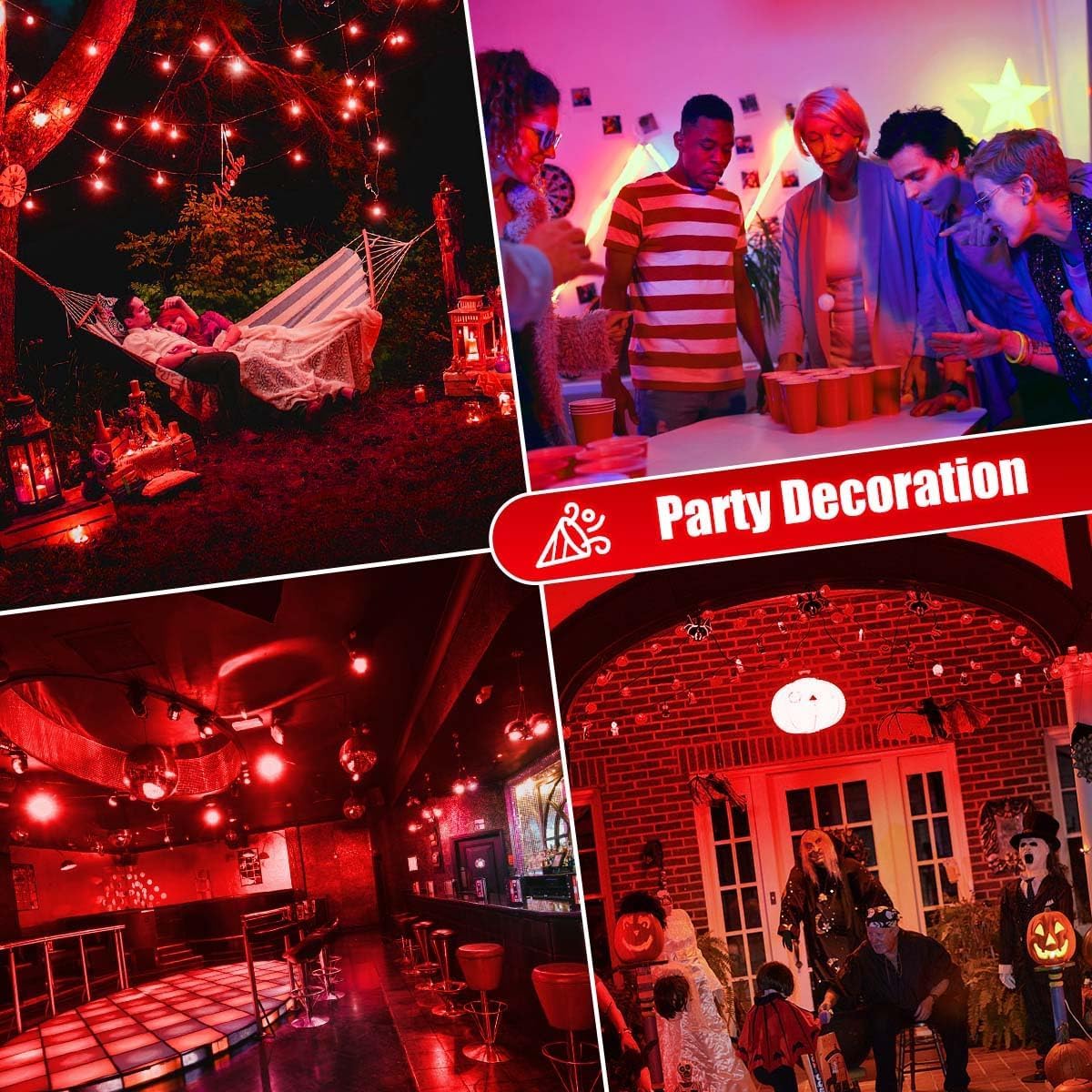 Red Light Bulb, A19 E26 Base, 9W LED Red Lightbulbs for Outdoor Porch, Indoor Party Decoration, Holiday Lighting, Halloween Decor, Christmas Decoration, (6 Packs)