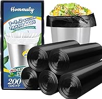 Vista 1 de Hommaly 200 bolsas de basura pequeñas negras de 1 galón (apto para 1-1.2 galones), bolsas de basura fuertes de 1.2 galones, bolsas de basura