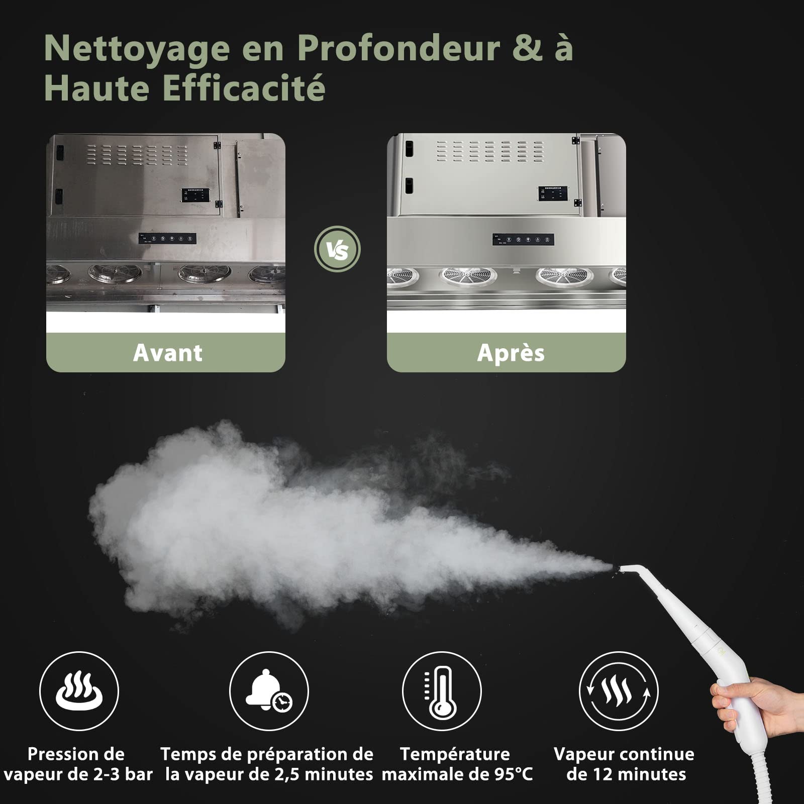 COSTWAY Nettoyeur à Vapeur à Main Portable 1000W avec Réservoir d'Eau de 300 ml, Machine de Nettoyage 10 Accessoires avec tuyau 116CM et cordon 3M, pour Vêtements Vitres Pneus (Blanc + Vert)