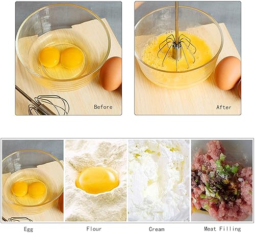 Miniatura 4 de Batidor de acero inoxidable, batidora de mano semiautomática, batidor de leche de huevo, espumador de leche, batidor giratorio para mezclar, batir y