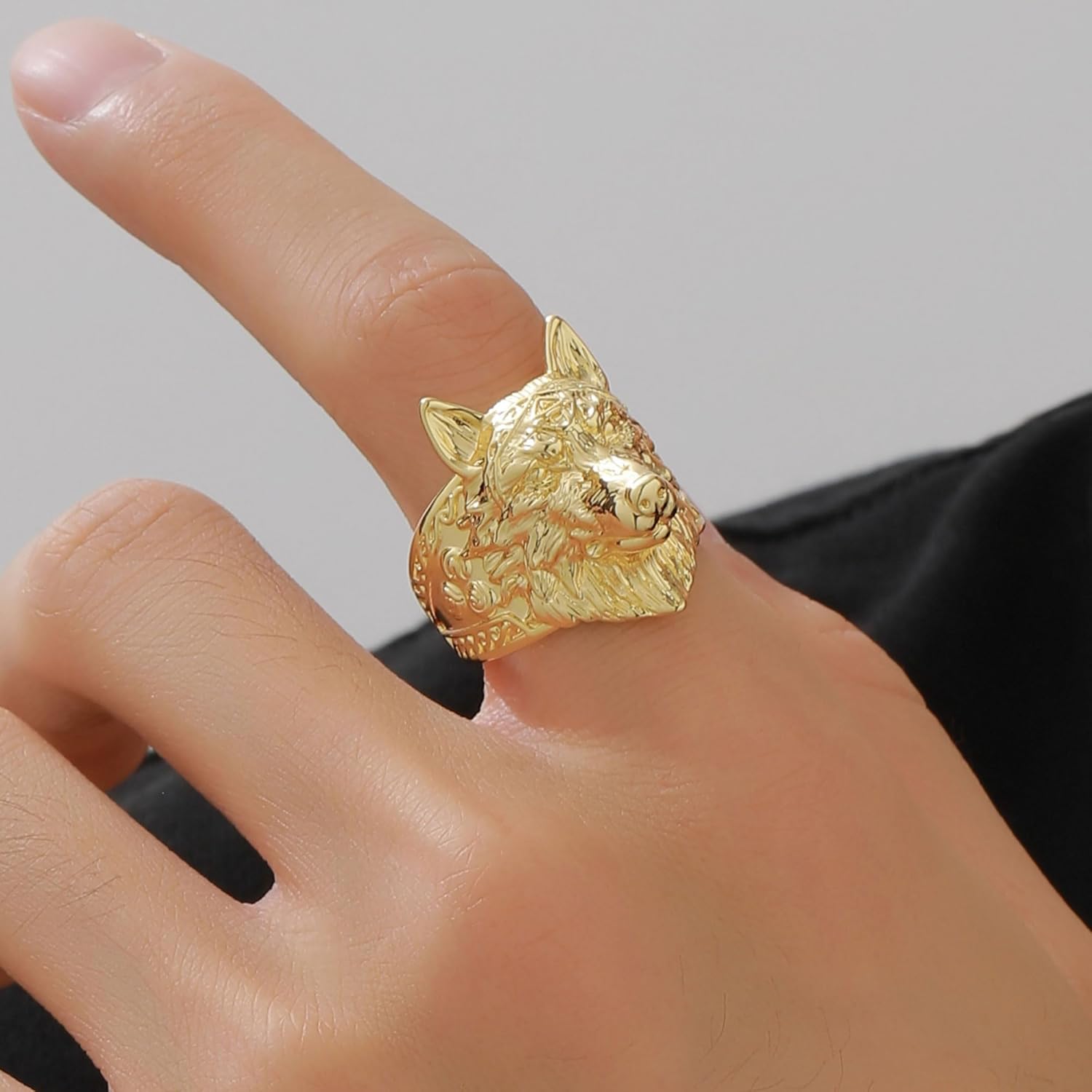 Viking Wolf Head Ring - Copper 18K Gold - Plated - Image 5