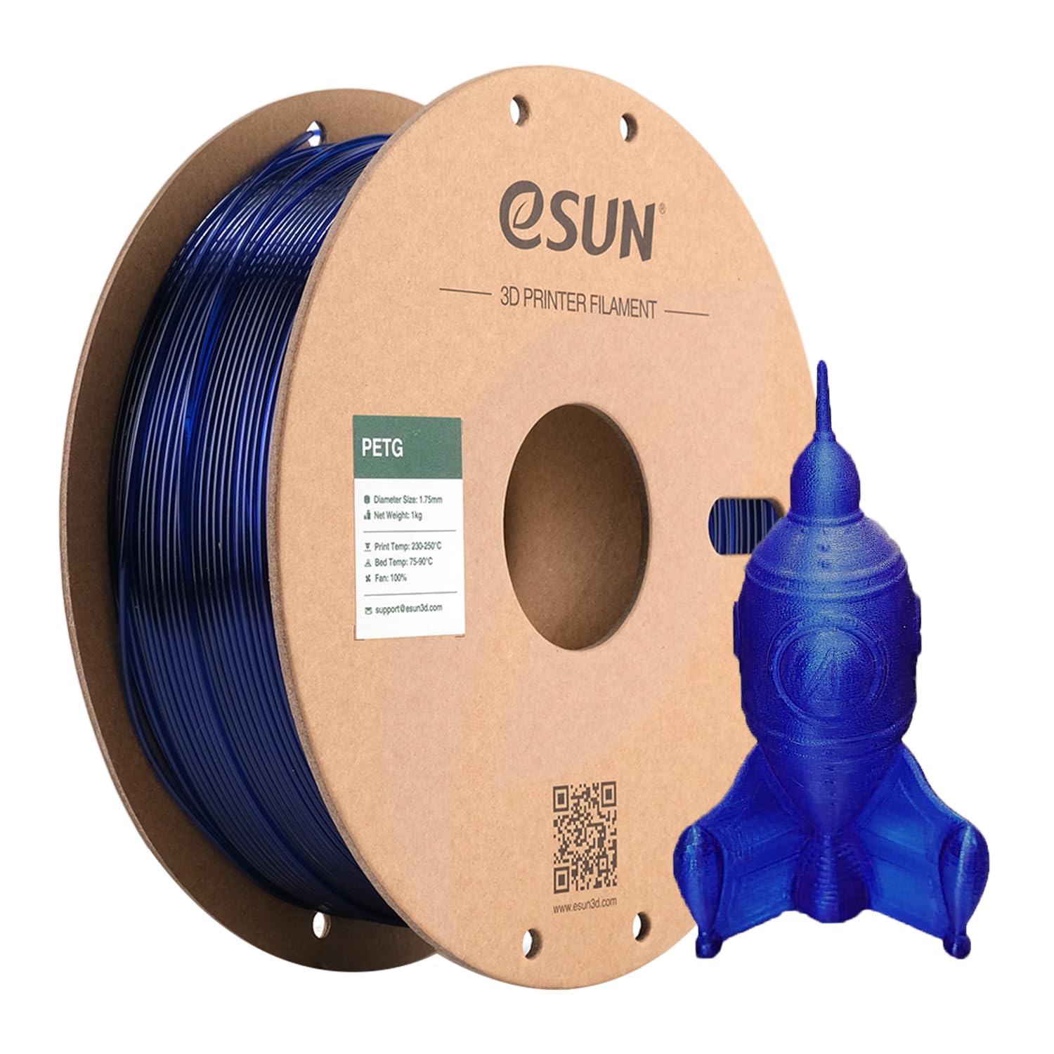 eSUN PETG Filament 1.75mm, 3D Drucker Filament PETG, Maßgenauigkeit +/- 0.05mm, 1kg Spule (2.2 LBS) 3D Druck Filament für 3D Drucker