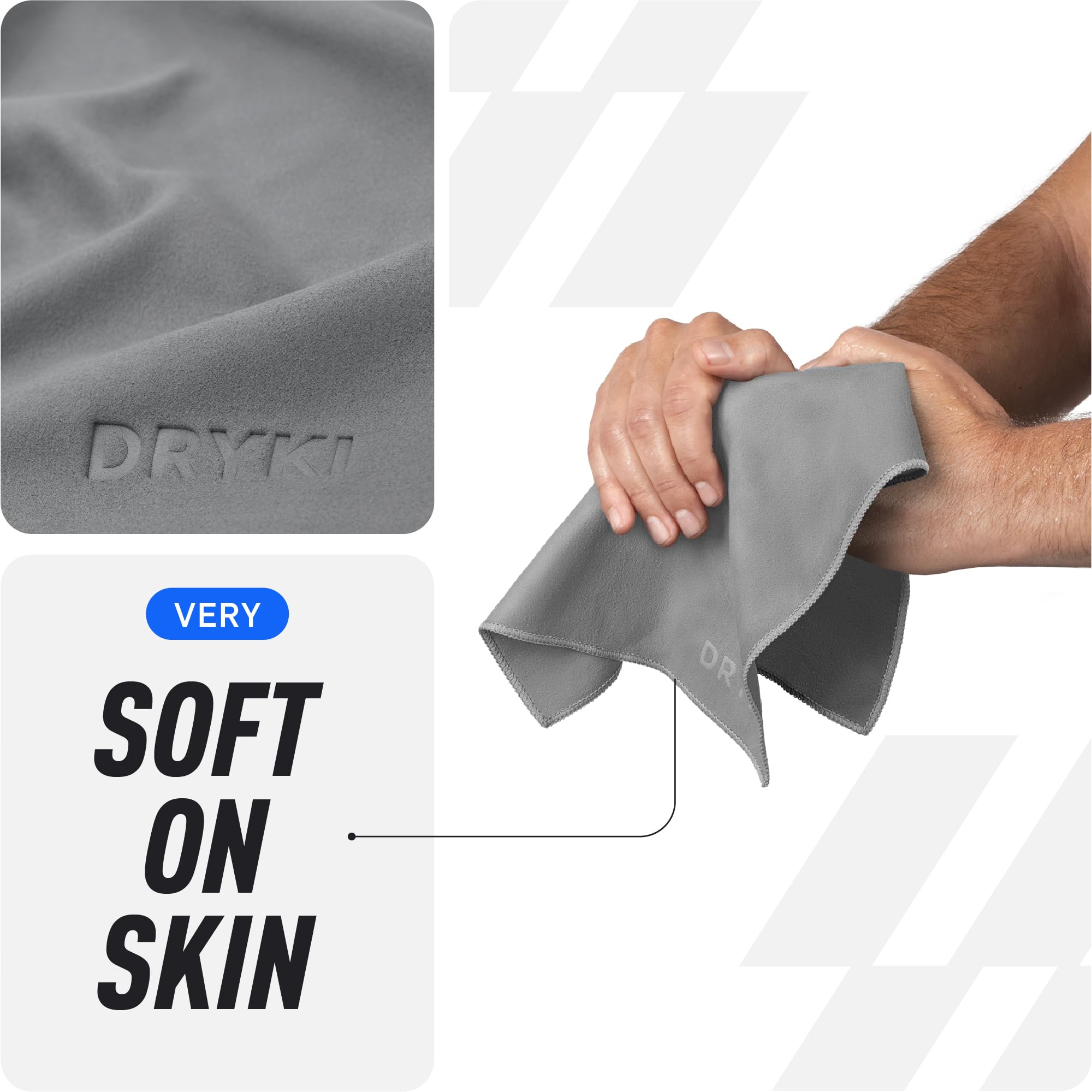 DRYKI Sweat Absorbing Handkerchiefs - The Original Sport Microfiber Hankies for Wicking Sweat from Hands, Face, Body (Glacier Grey, 5 Pack)