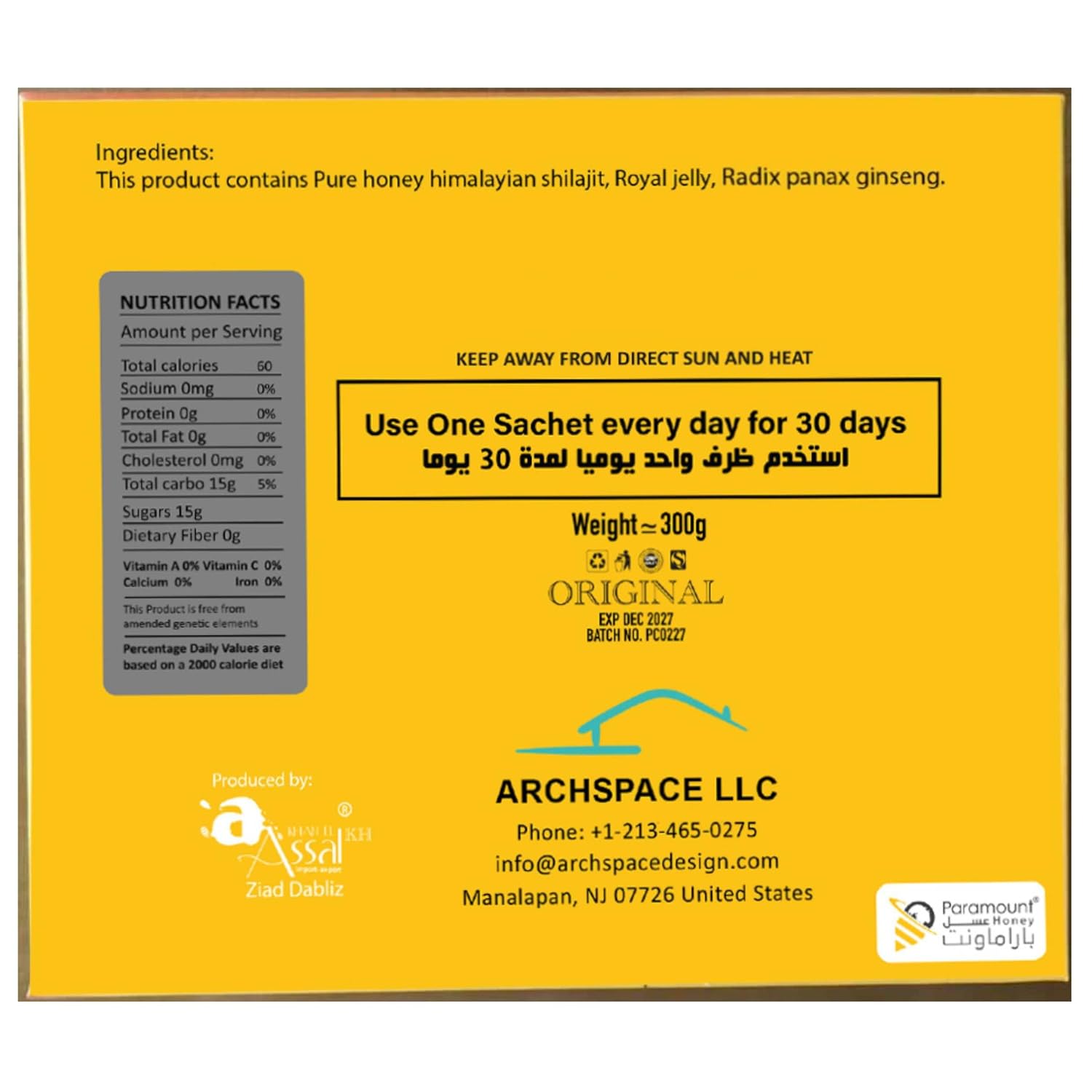 Paramount Organic Honey with Shilajit - Pure & Natural Jelly, Honey Bee Pollen (Large Pack of 30 Sachets 10Gram Each)