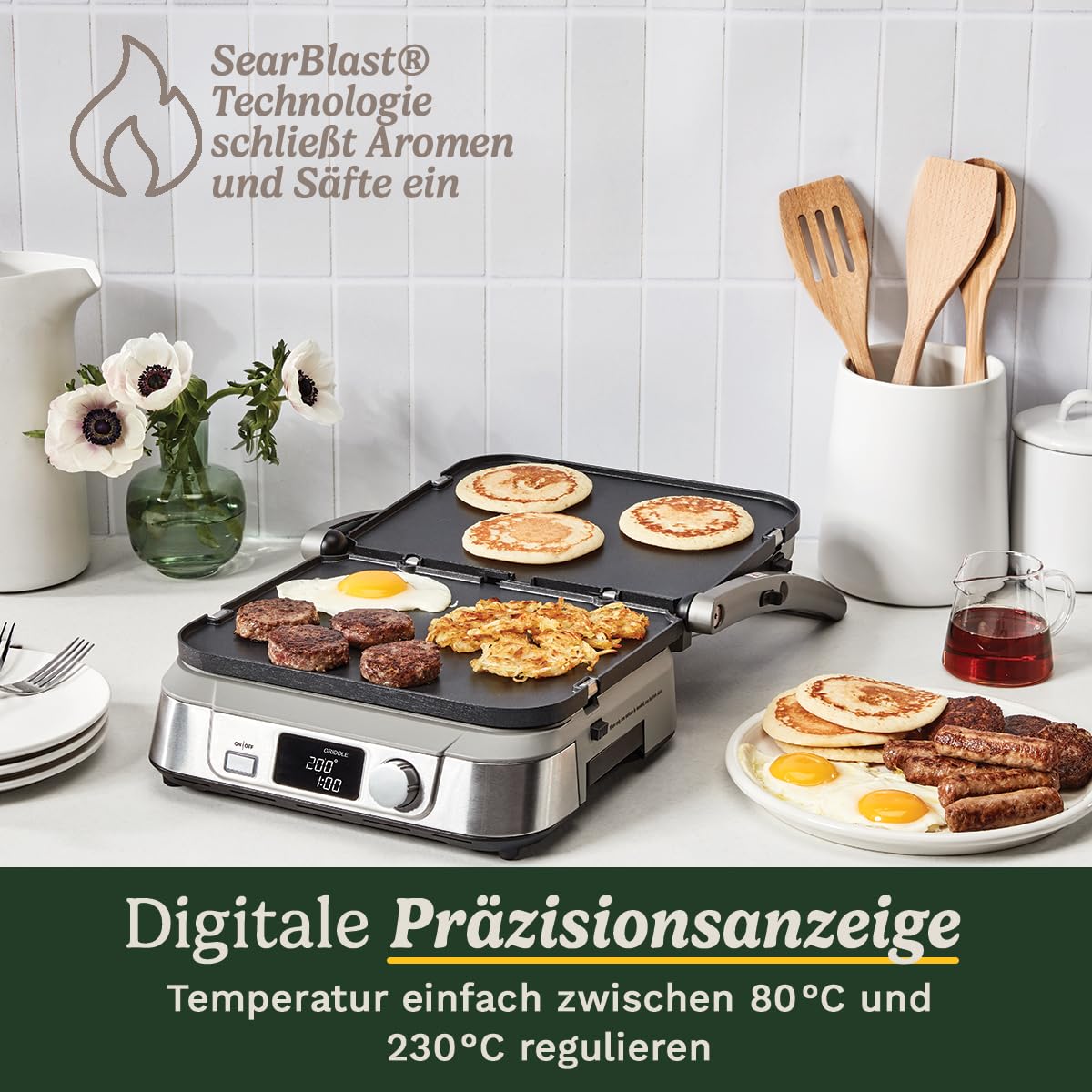 Cuisinart 6-in-1 Grill, Griddle & Waffeleisen | Kontaktgrill, Flächengrill, Kombi-Grill/Griddle, Waffelplatten | Wendeplatten mit Antihaftbeschichtung | Digitalanzeige | SearBlast