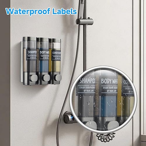 Miniatura 3 de Dispensador de champú y acondicionador, dispensador de ducha de 3 cámaras, sin taladro, dispensador de champú para ducha, dispensador de jabón para