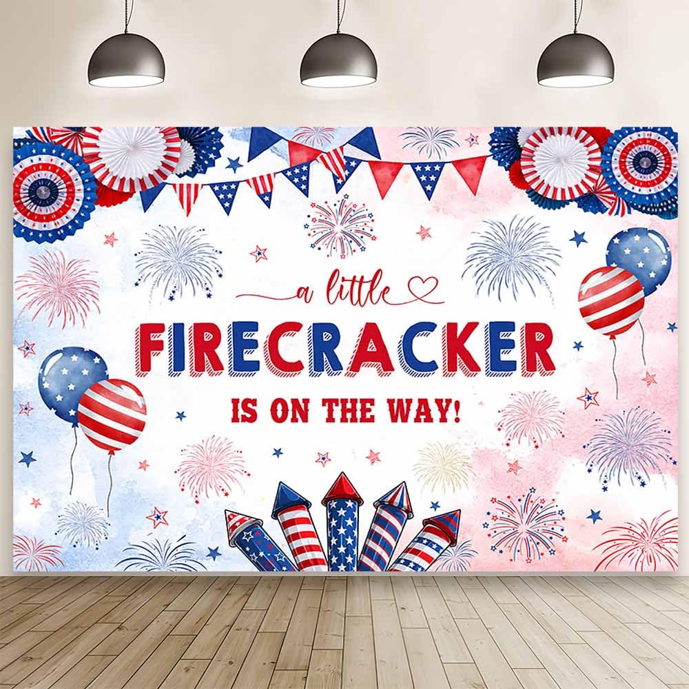 MEHOFOND 7x5ft 4th of July Firecracker Baby Shower Backdrop A Little Firecracker is On The Way Photography Background Independence Day Baby Shower