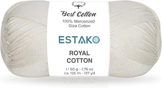 Estako Royal Cotton, 100% Mercerized Giza Cotton Yarn, Soft, Super Fino 1 for Crochet and Knitting 1.76 Oz 50g / 137 Yrds 125m 5051