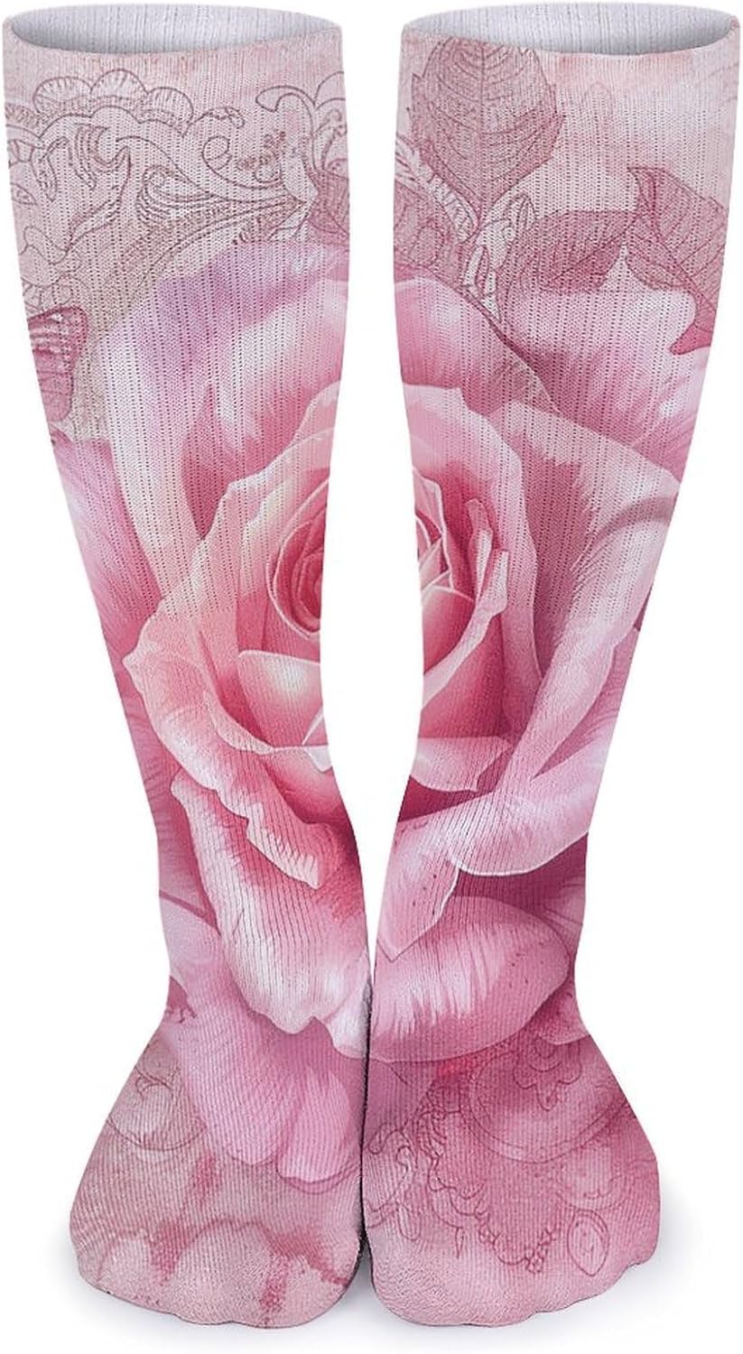 5 Pairs Knee High Socks Peach Butterfly Long Tube Boot Seamless Toe