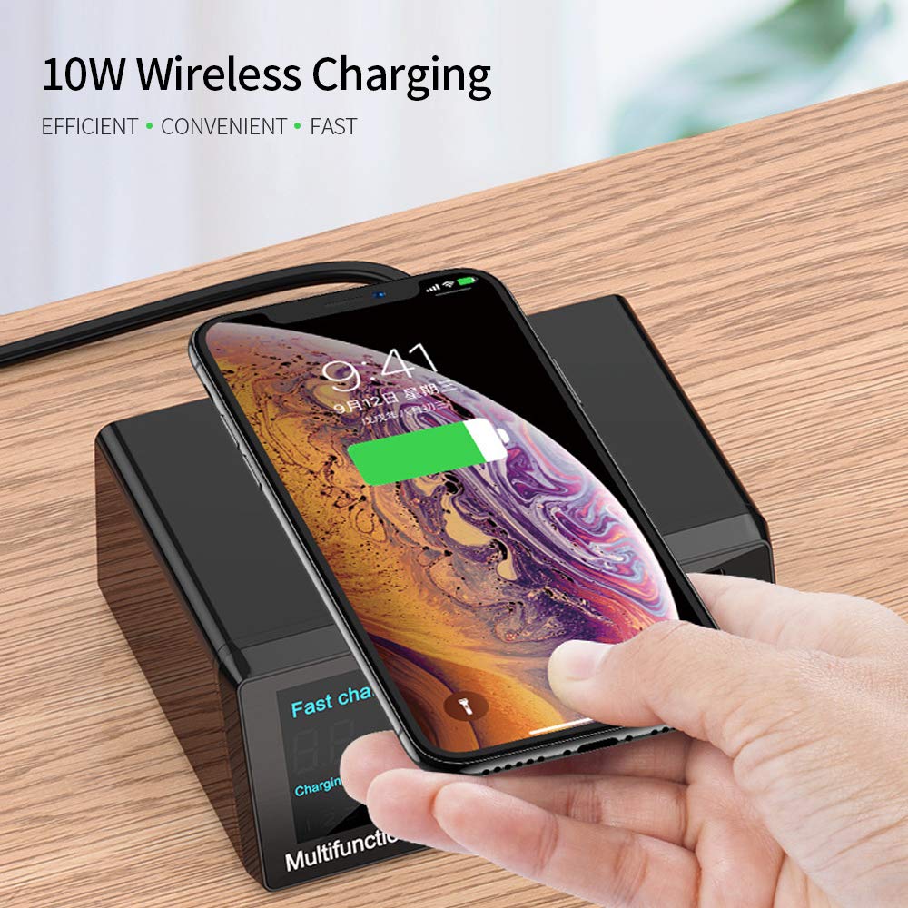 Irfora USB-Ladegerät,X9 8 Port Wireless USB Ladegerät Schnellladung PD + QC3.0 + USB Port Ladestation mit LED-Anzeige für Telefon/Laptop/Tablet EU-Stecker