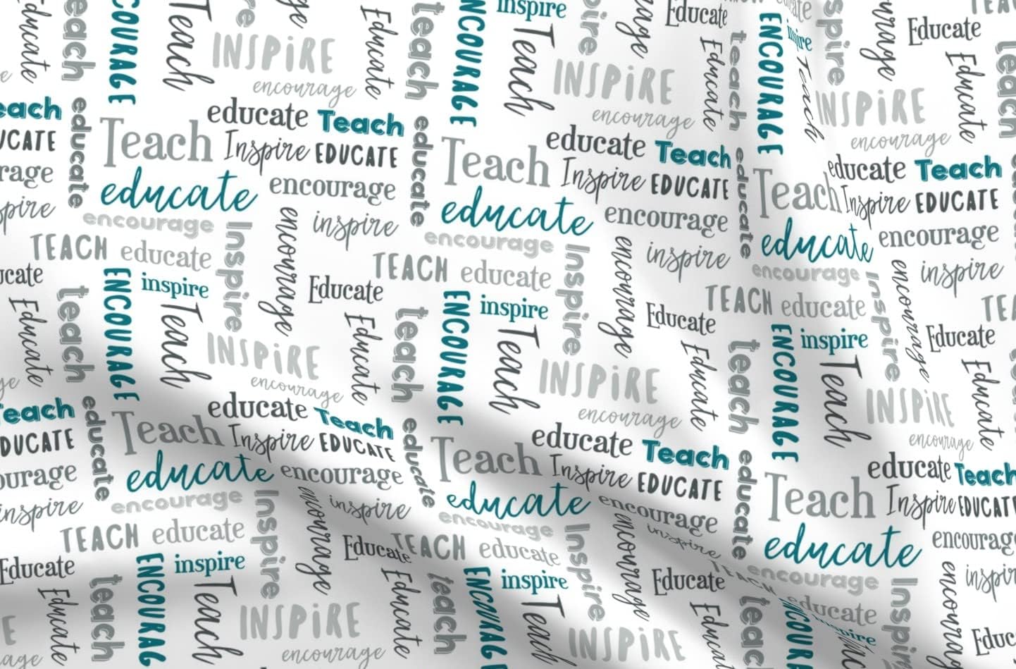 Spoonflower Fabric - Educate Inspire Gray Teal School Typography Education Teacher Mentor Printed on Minky Fabric by The Yard - Sewing Baby Blankets Quilt Backing Plush