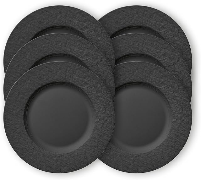 Villeroy & Boch Manufacture Rock talerze obiadowe, 6 talerzy, porcelana Premium, można myć w zmywarce, można używać w kuchence mikrofalowej, kolor czarny