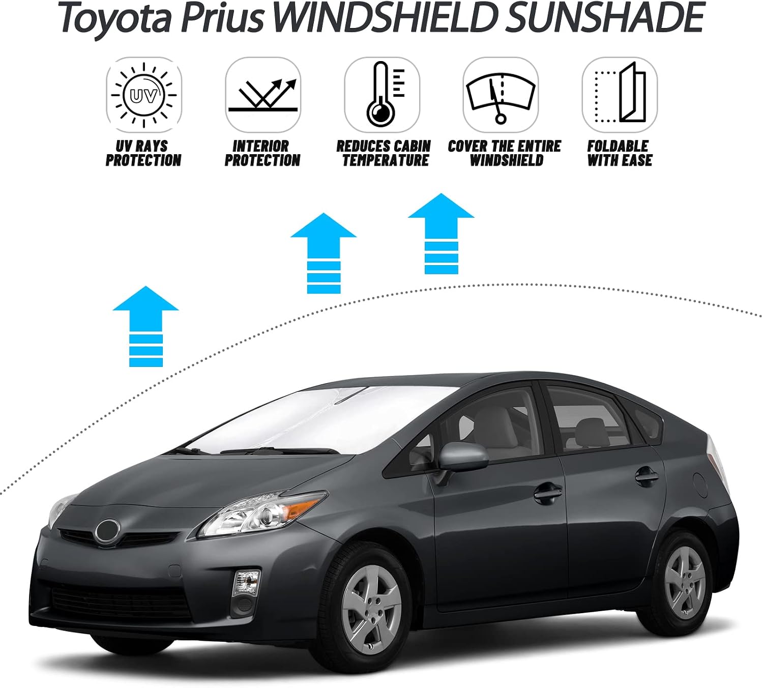 D-Lumina Windshield Sun Shade for 2010-2015 Toyo-ta Prius Hatchback Accessories (NOT for Prius C/Prius V), Front Window Sunshade Sun Visor Protector Block UV Rays Heat, Foldable 2 Layers 210T Material
