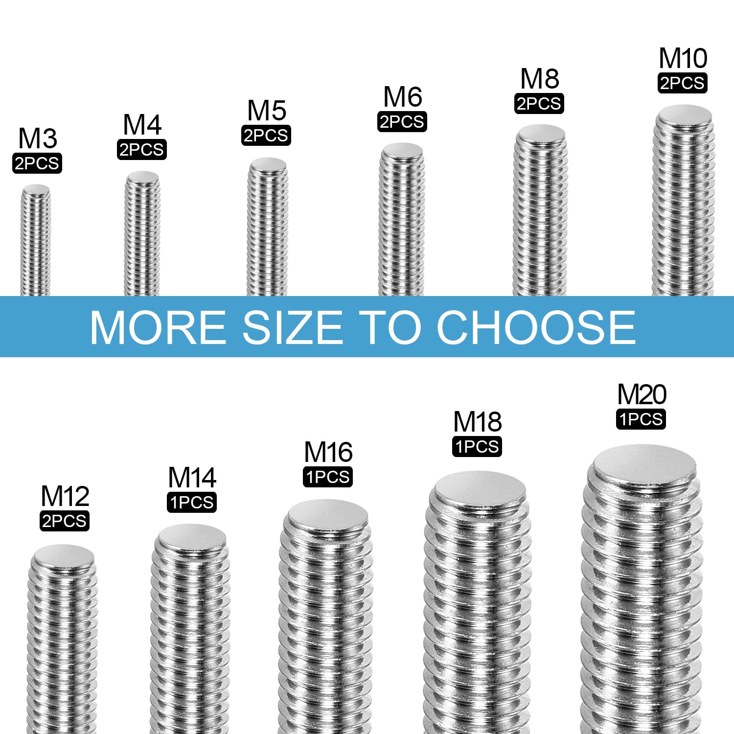 Stainless Steel Threaded Rods - 2 Pack, 11.8" -6 Stainless Steel Threaded Rods - 2 Pack, 11.8" -6