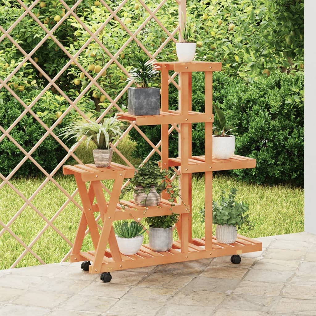 Stojak na doniczki drewno świerk 95x25x101 cm | Kółka obrotowe 360 stopni, półka balkonowa, salon lub patio, dekoracja retro