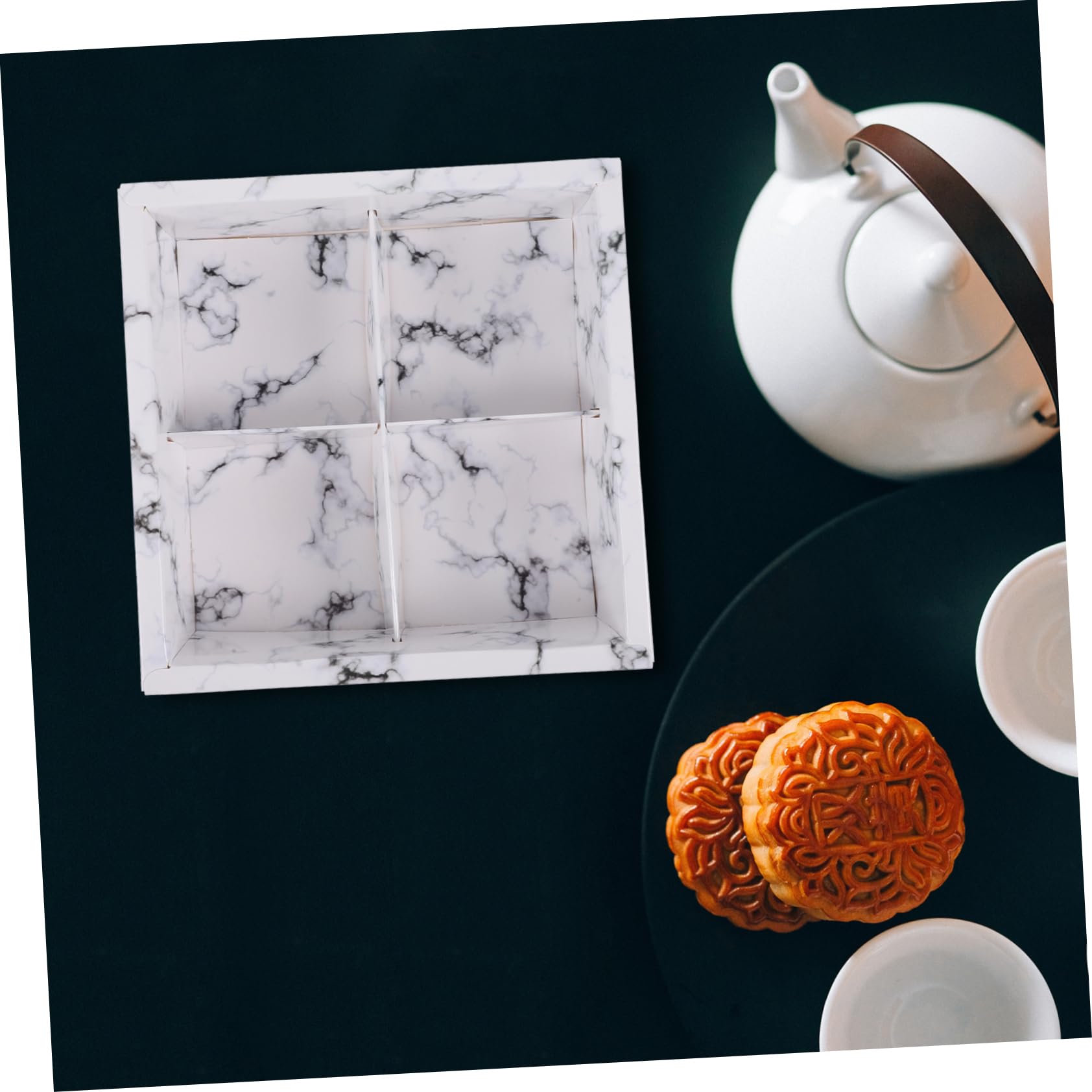 Mikinona Scatola per Moon Cake Marmorizzata in Carta 10 Pezzi Bianca