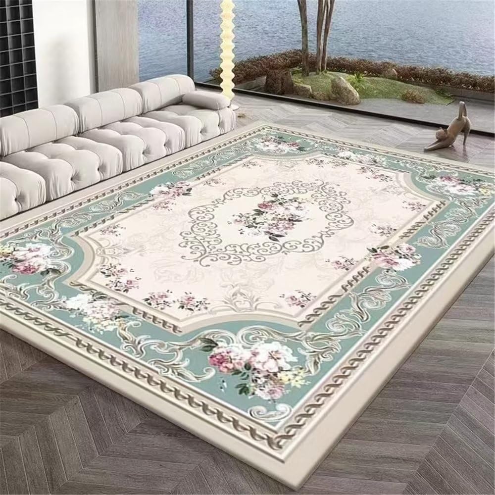 Tapis de chambre ado bleu clair vintage fleur 160x230cm pour une ambiance douce