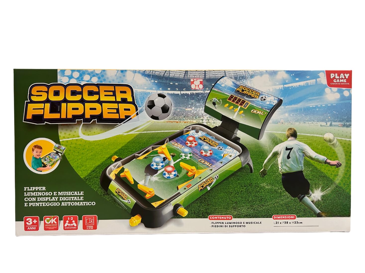 Flipper Elettronico con Effetti Luminosi e Sonori Flipper Elettronico Luci e Suoni Display Digitale Punteggio Automatico Flippers 4 Pale Soccer Footbal Bambini con Musica Pinball Gioco Arcade