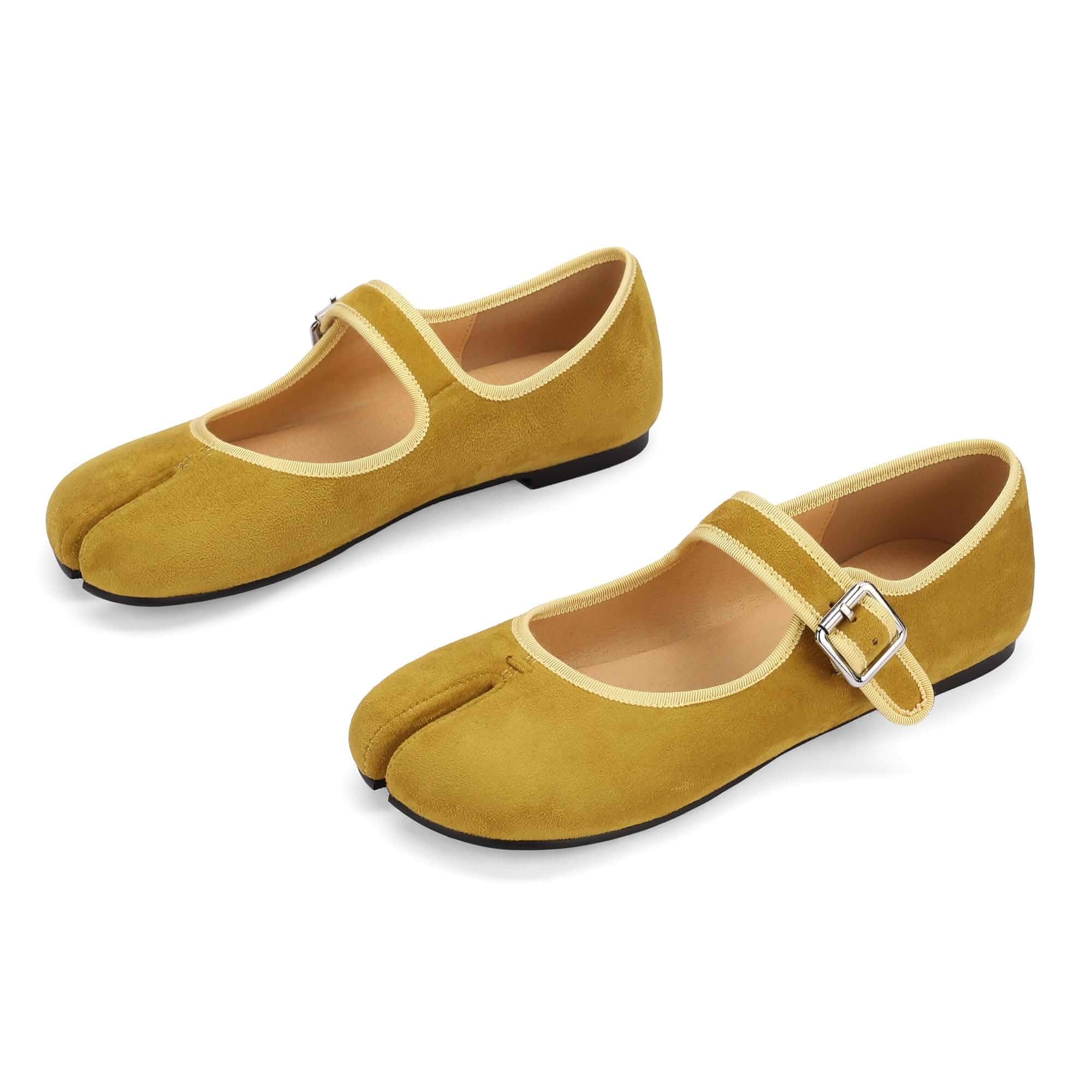 Cuctos Women Tabi Flats Round Split Toe Ballet Shoes Buckle Strap Low Heels Mary Janes Ballerina Moccasins