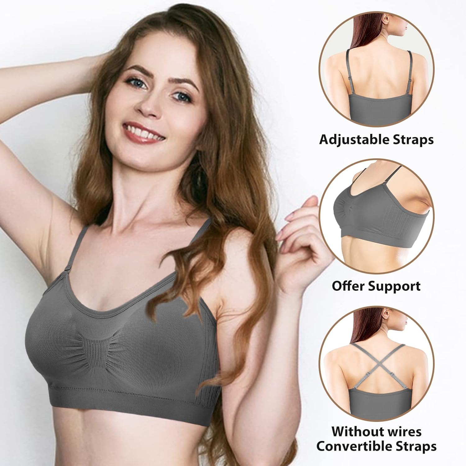 Omisy 4 Pieces V Neck Padded Bralette Cami Bra Wireless Tank Top Sports Bra with Adjustable Straps - Image 5