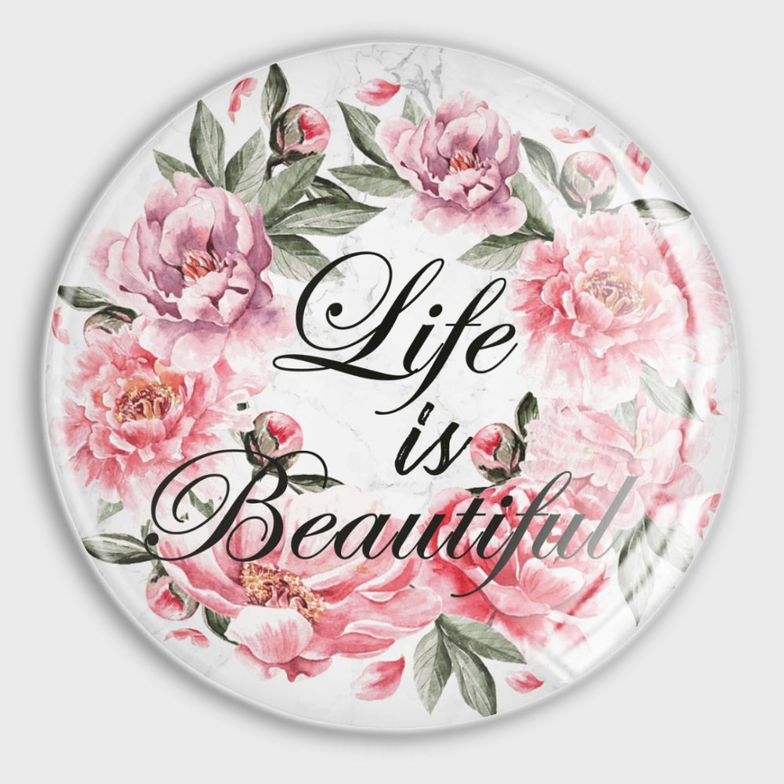 Aimants frigo en verre Life Is Beautiful | Lot de 4 aimants décoratifs couronne florale rouge