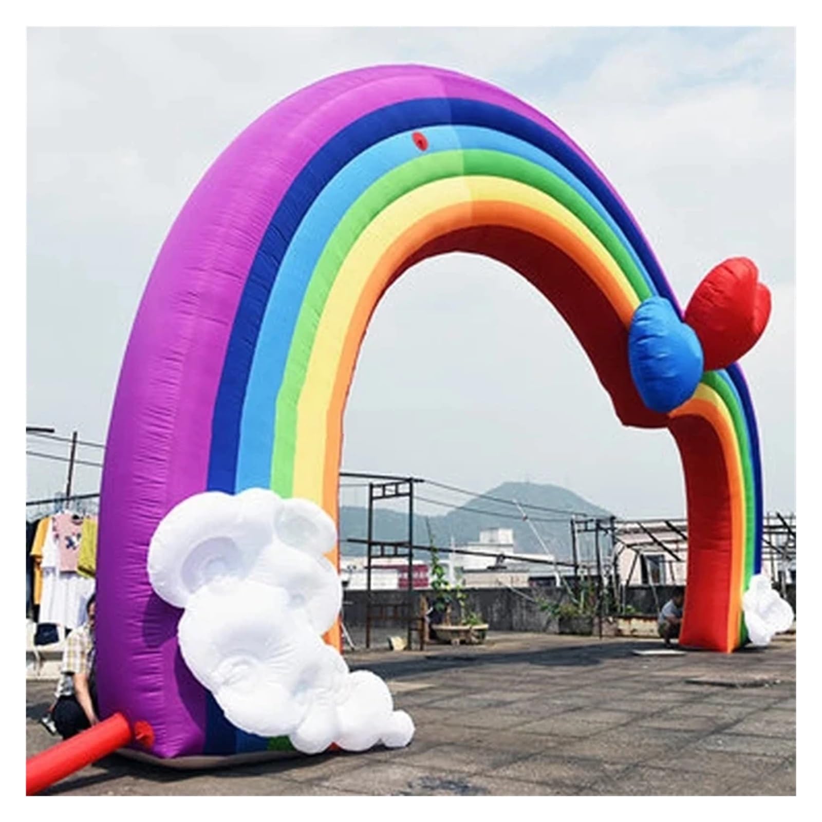 Aufblasbarer Regenbogenbogen, aufblasbarer Hochzeitsbogen mit Herzen for Party- und Veranstaltungsdekoration Für Heimwerker(10m)