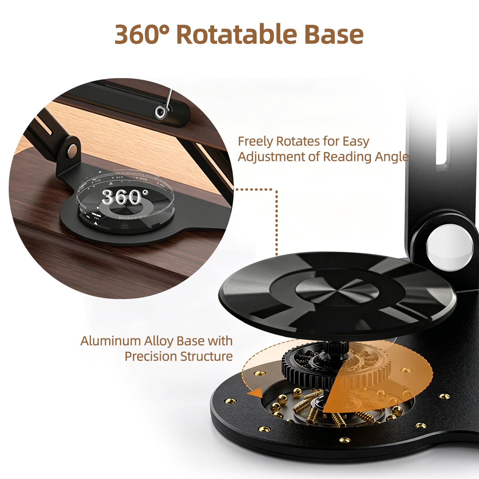 Support de livre pliable et rotatif à 360° – Support de lecture ergonomique en bois pour livres, livres de cuisine et tablettes – Libérez vos mains pour la Cuisine, bureau et espace de travail