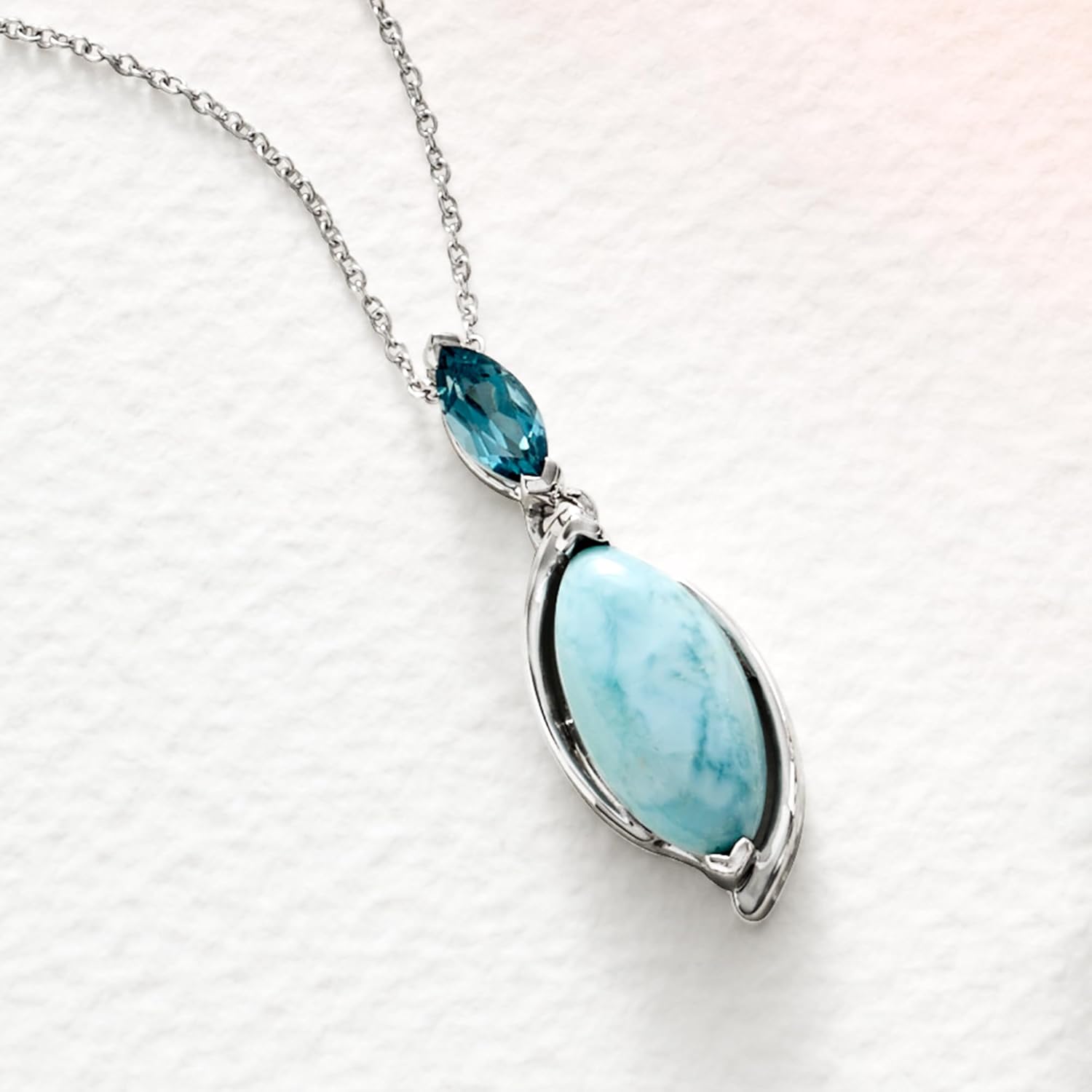 Ross-Simons Larimar and .50 Carat London Blue Topaz Pendant Necklace in Sterling Silver. 18 inches - Image 3